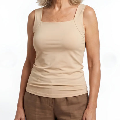 Débardeur avec soutien-gorge intégré beige, col carré et bretelles larges